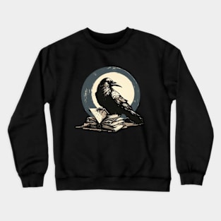 Black raven read book, gift for reader, student gift, lover books, black and white Crewneck Sweatshirt